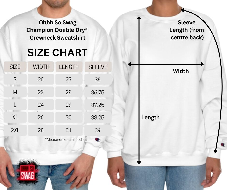 Champion crewneck sweatshirt size chart on sale