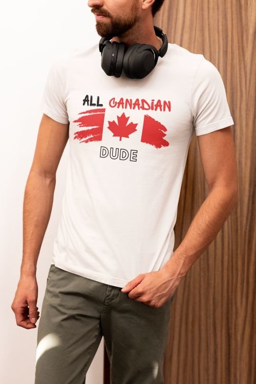 All Canadian Dude Graphic Tee, Men's Canada Day T-shirt, Short Sleeve Soft Style Canada Flag Shirt for Men | CA - Ohhh So Swag