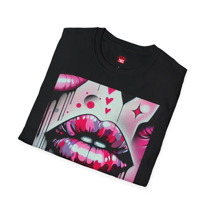 Black and Pink Kiss Lips Shirt for Women Men Graffiti Style, Unisex Lip Kiss Shirt, Vibrant Stylish Casual Graphic Kisses Tee | CA - Ohhh So Swag