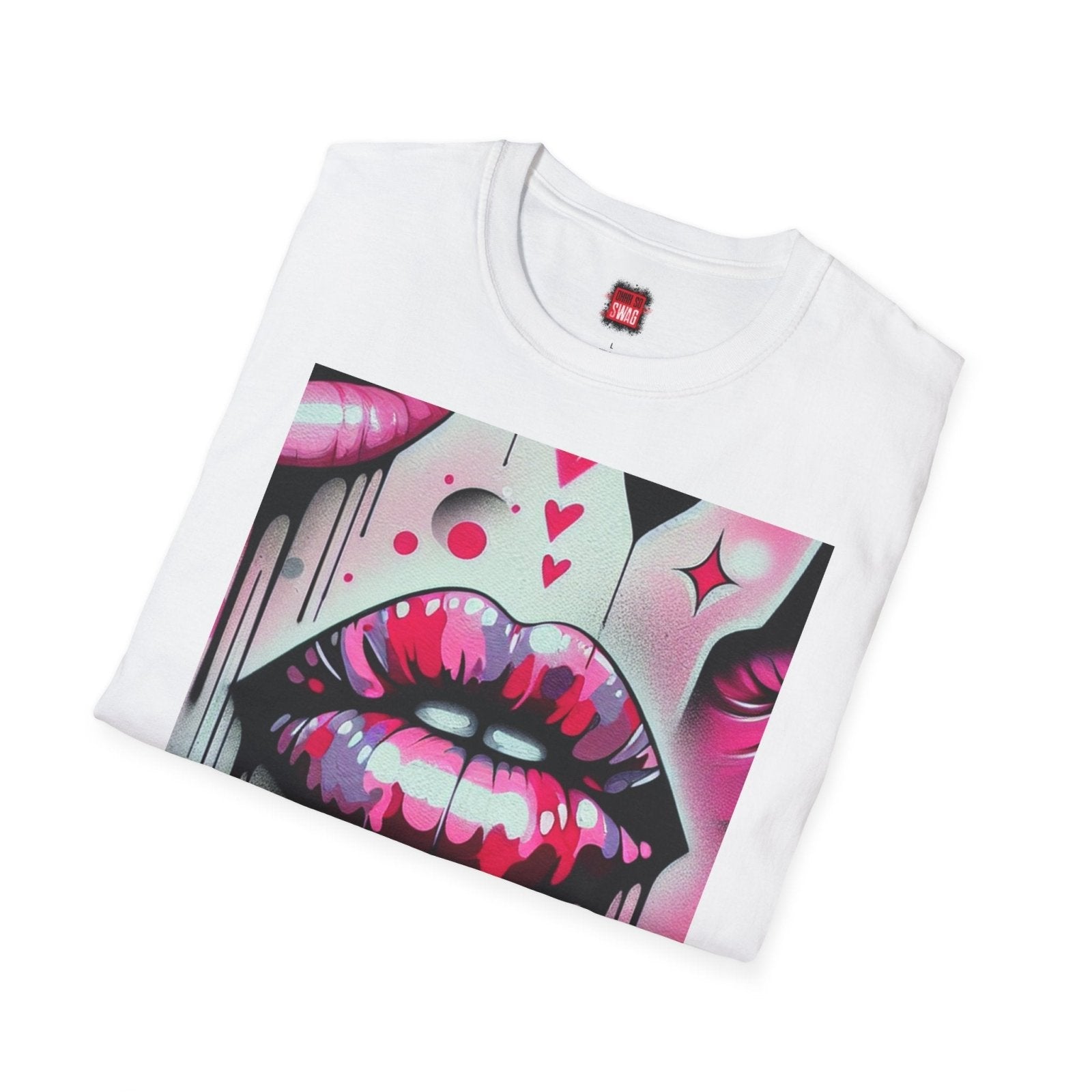 Black and Pink Kiss Lips Shirt for Women Men Graffiti Style, Unisex Lip Kiss Shirt, Vibrant Stylish Casual Graphic Kisses Tee | CA - Ohhh So Swag