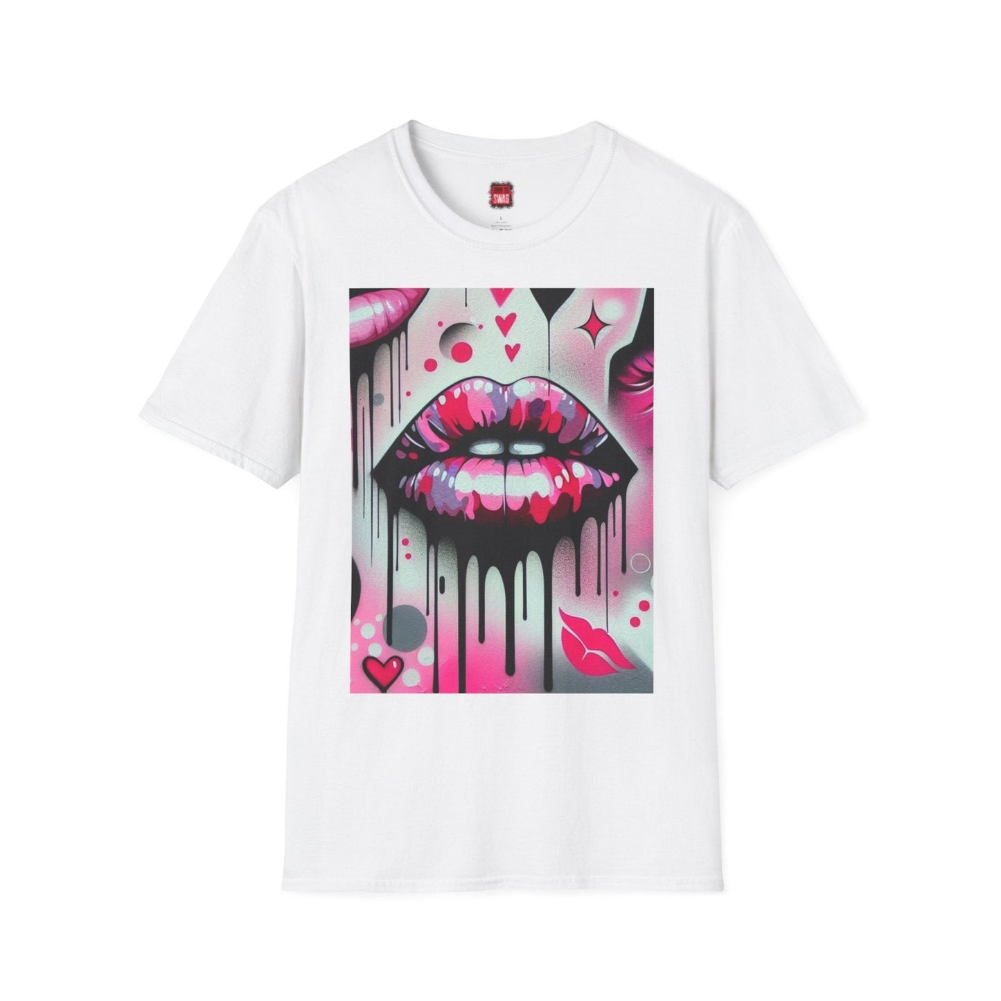Black and Pink Kiss Lips Shirt for Women Men Graffiti Style, Unisex Lip Kiss Shirt, Vibrant Stylish Casual Graphic Kisses Tee | CA - Ohhh So Swag