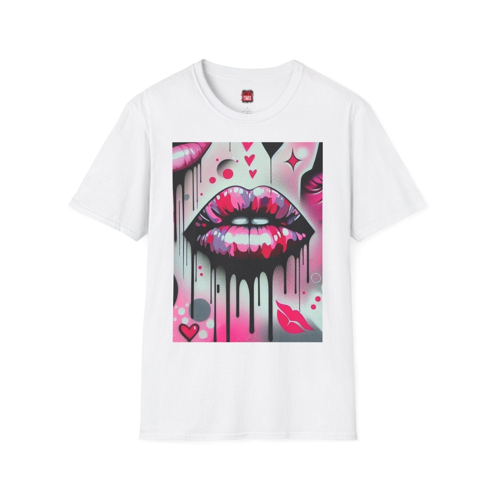 Black and Pink Kiss Lips Shirt for Women Men Graffiti Style, Unisex Lip Kiss Shirt, Vibrant Stylish Casual Graphic Kisses Tee | CA - Ohhh So Swag