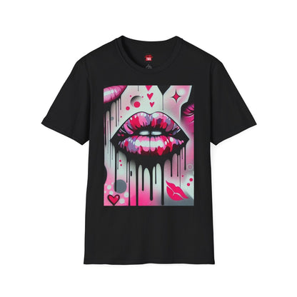 Black and Pink Kiss Lips Shirt for Women Men Graffiti Style, Unisex Lip Kiss Shirt, Vibrant Stylish Casual Graphic Kisses Tee | CA - Ohhh So Swag
