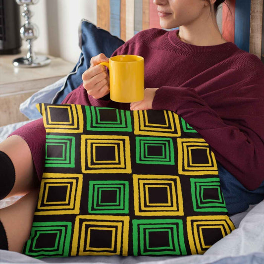Black Gold Green Square Pattern Geometric Throw Pillow | SHIPS FROM USA - Ohhh So Swag