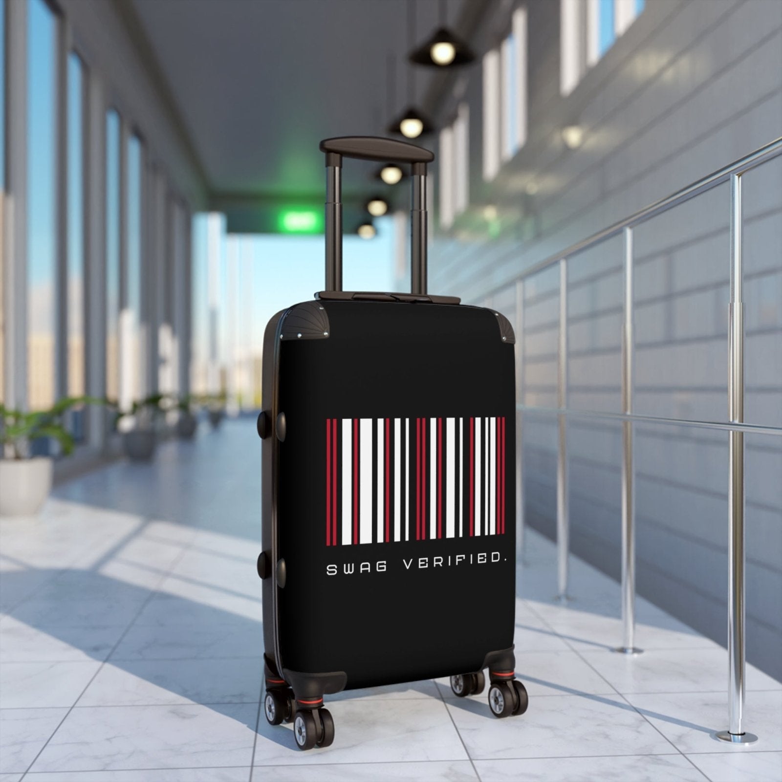 Black Hard Shell Suitcase with Built-in Lock - Swag Verified. Barcode | US - Ohhh So Swag