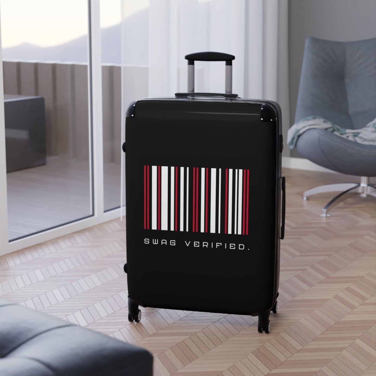 Black Hard Shell Suitcase with Built-in Lock - Swag Verified. Barcode | US - Ohhh So Swag