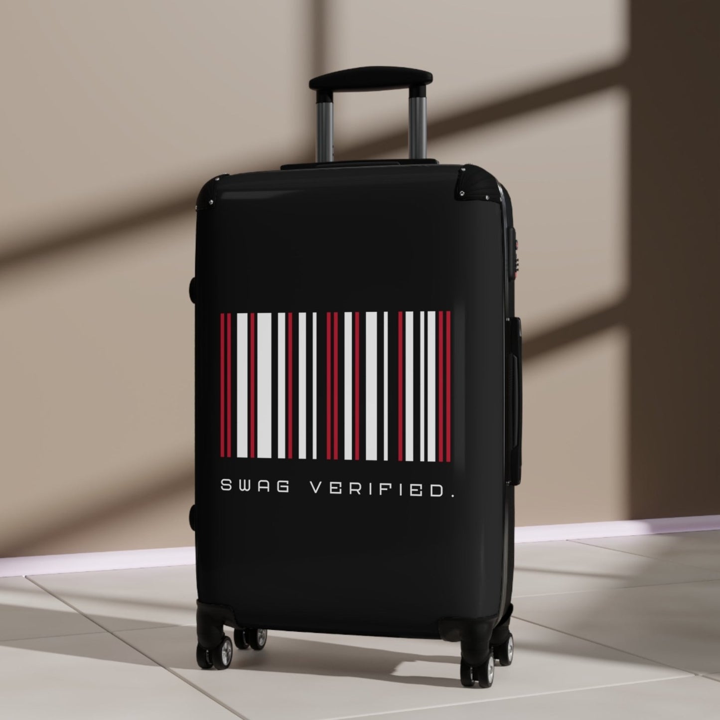 Black Hard Shell Suitcase with Built-in Lock - Swag Verified. Barcode | US - Ohhh So Swag