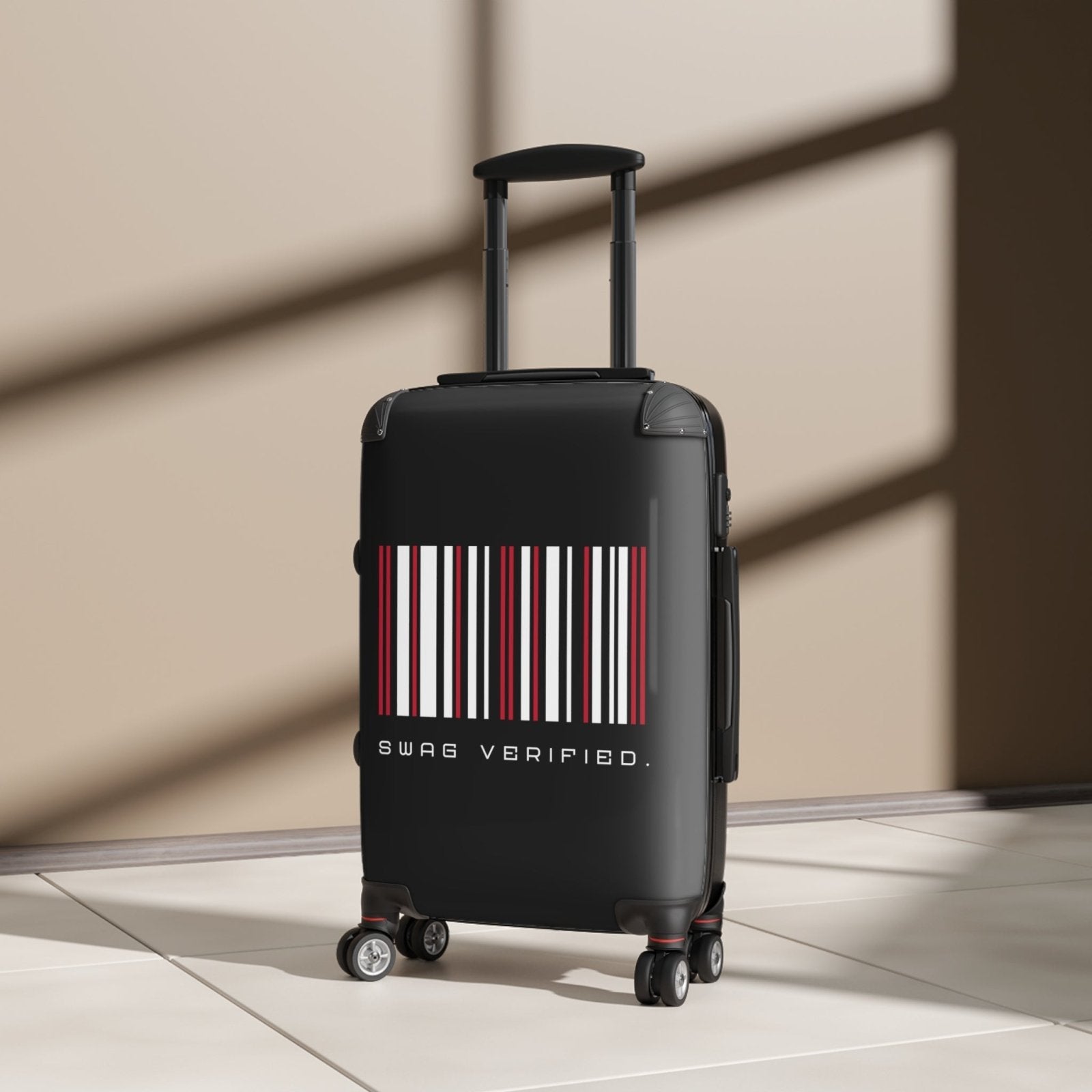 Black Hard Shell Suitcase with Built-in Lock - Swag Verified. Barcode | US - Ohhh So Swag