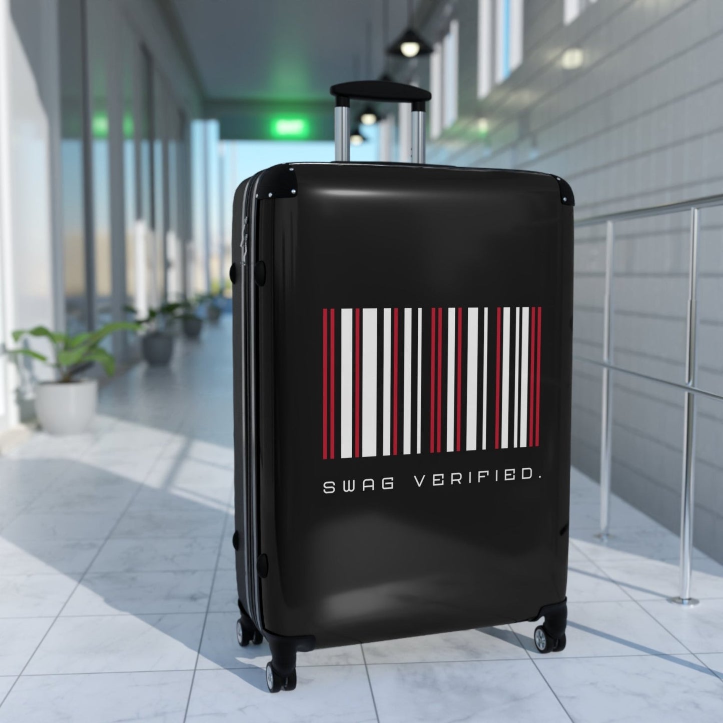 Black Hard Shell Suitcase with Built-in Lock - Swag Verified. Barcode | US - Ohhh So Swag