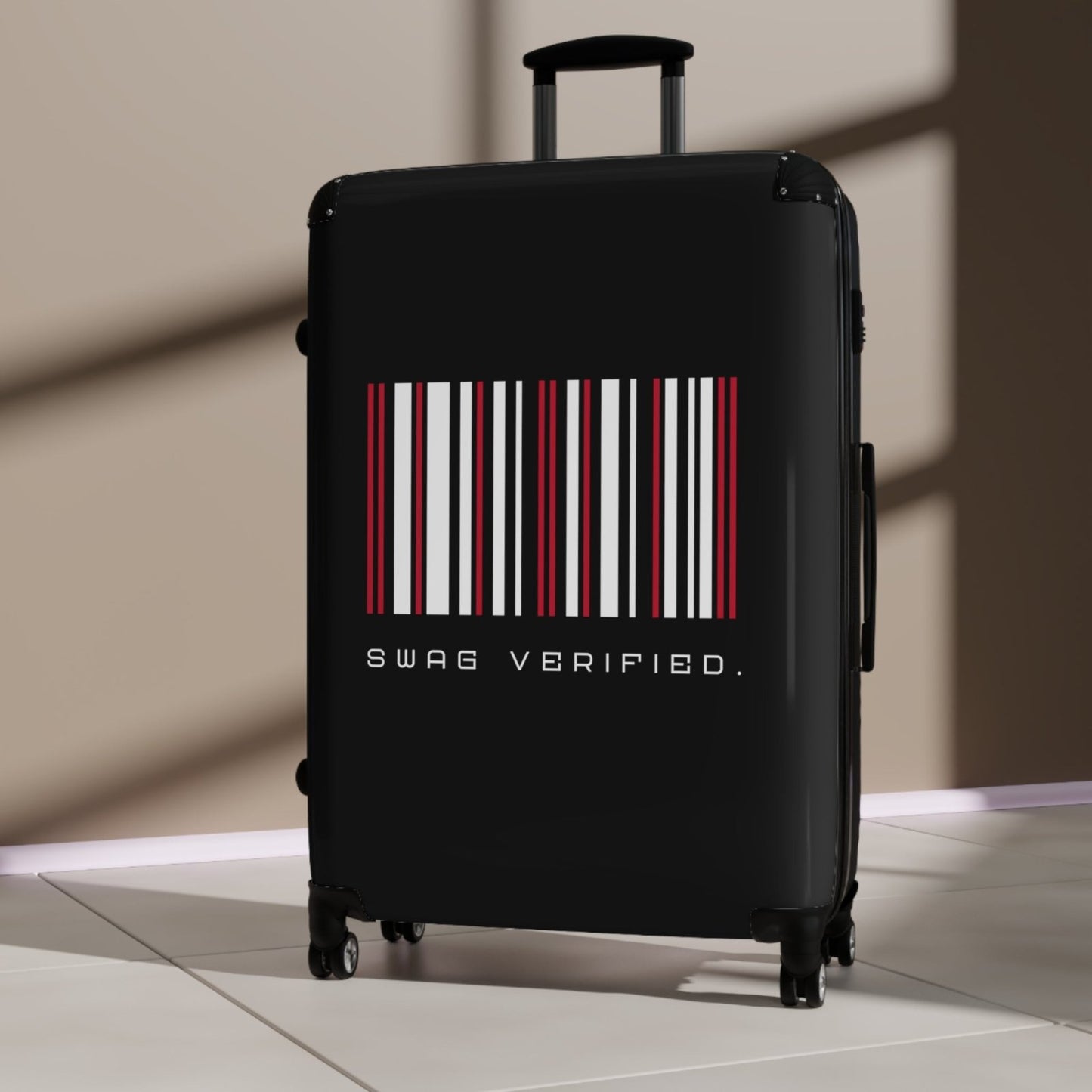 Black Hard Shell Suitcase with Built-in Lock - Swag Verified. Barcode | US - Ohhh So Swag