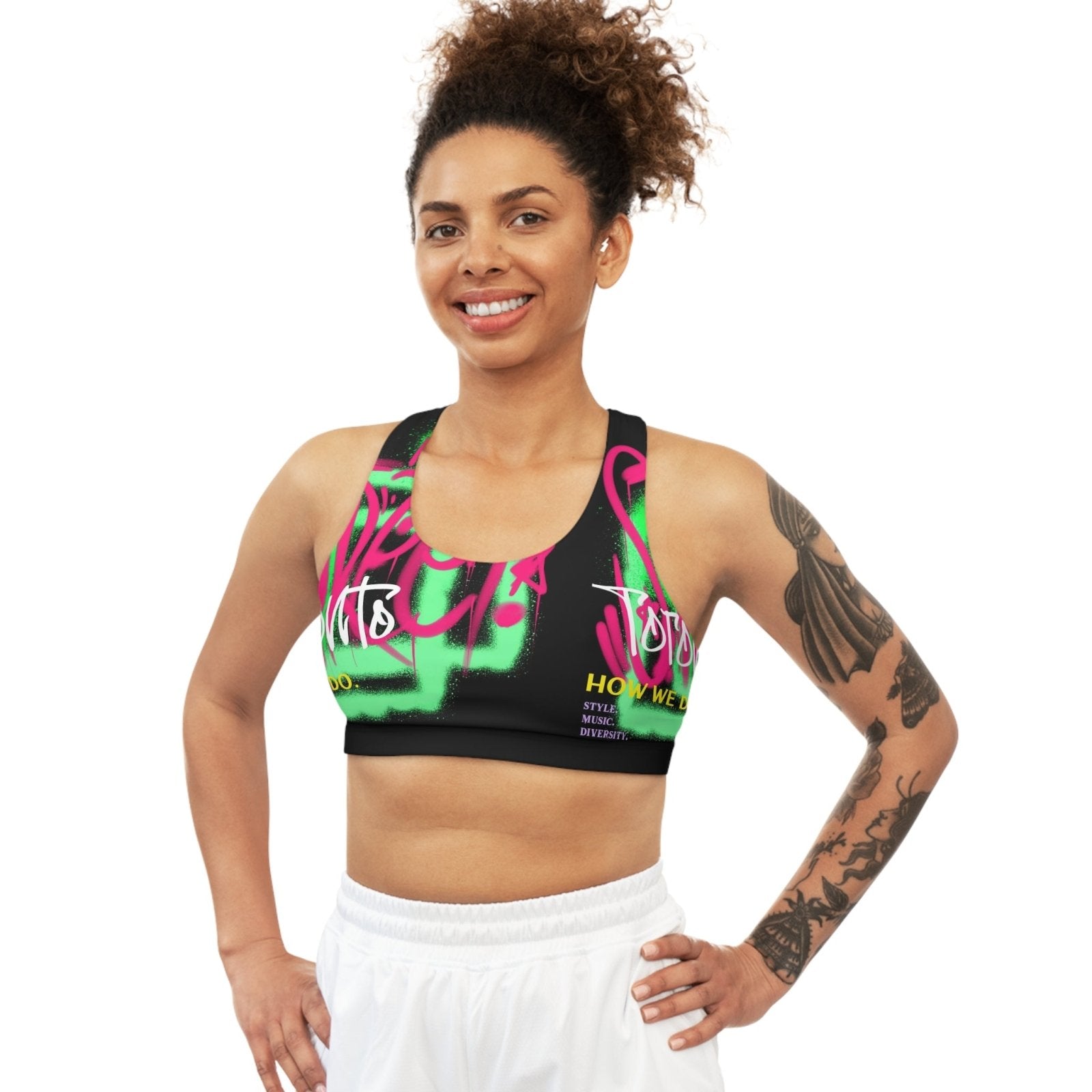 Black Seamless Medium Support Sports Bra - Toronto How We Do. Style. Music. Diversity. | US - Ohhh So Swag