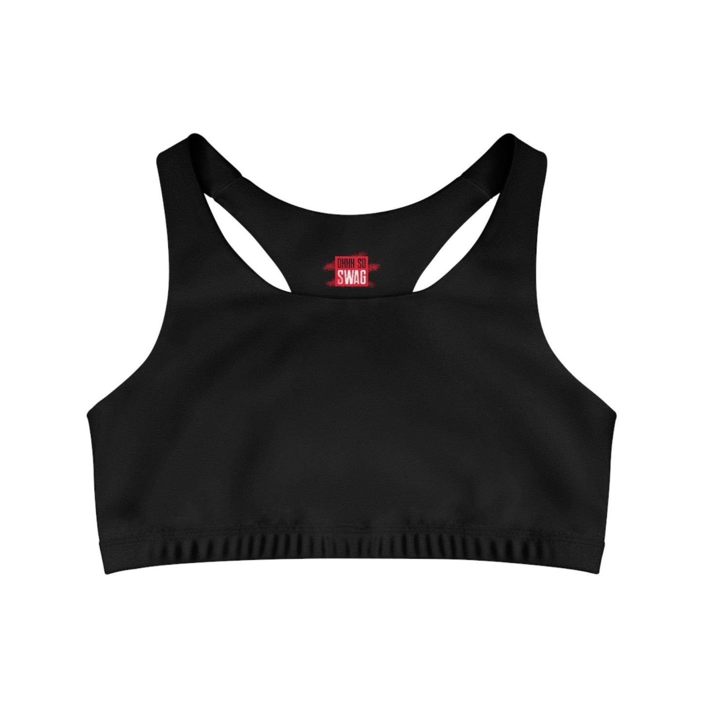 Black Sports Bra, Medium Support, Red Kiss Lips, Green Heart - Love, Me. | US - Ohhh So Swag