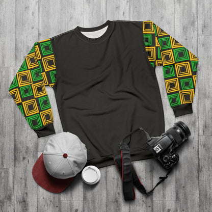 Black Sweatshirt, Geometric Print Sleeves with Jamaica Colours – J.A. Squared | US - Ohhh So Swag