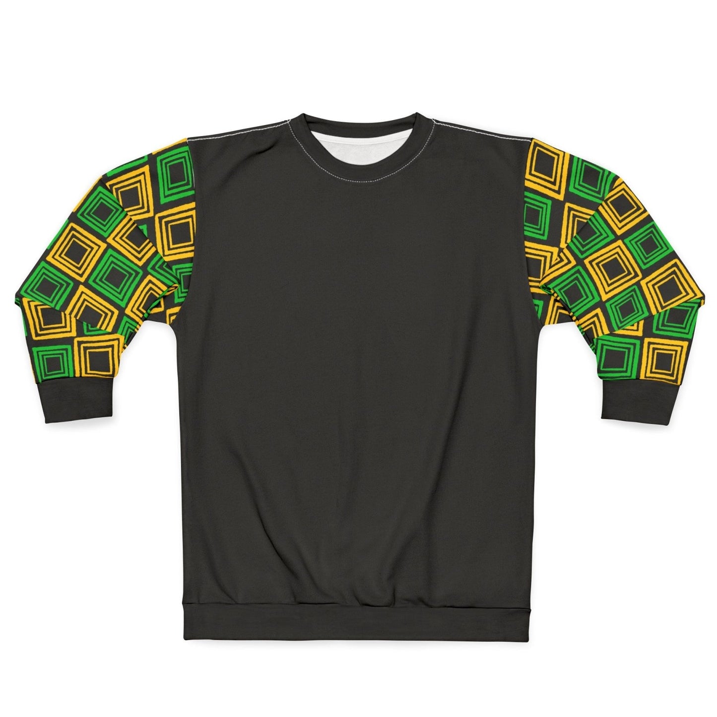 Black Sweatshirt, Geometric Print Sleeves with Jamaica Colours – J.A. Squared | US - Ohhh So Swag