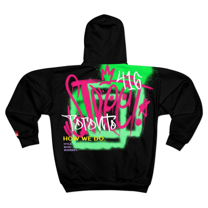 Black Unisex Streetwear Zip Hoodie (Bold Chest Print) - Toronto How We Do Style. Music. Diversity. | US - Ohhh So Swag