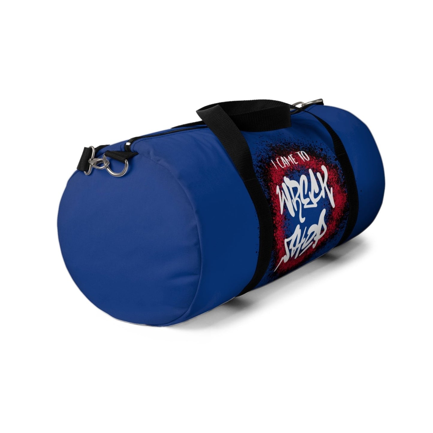 Blue Duffel Bag with I Came to Wreck Shop Text and Graffiti Design, Motivational and Hip Hop - Inspired | US - Ohhh So Swag