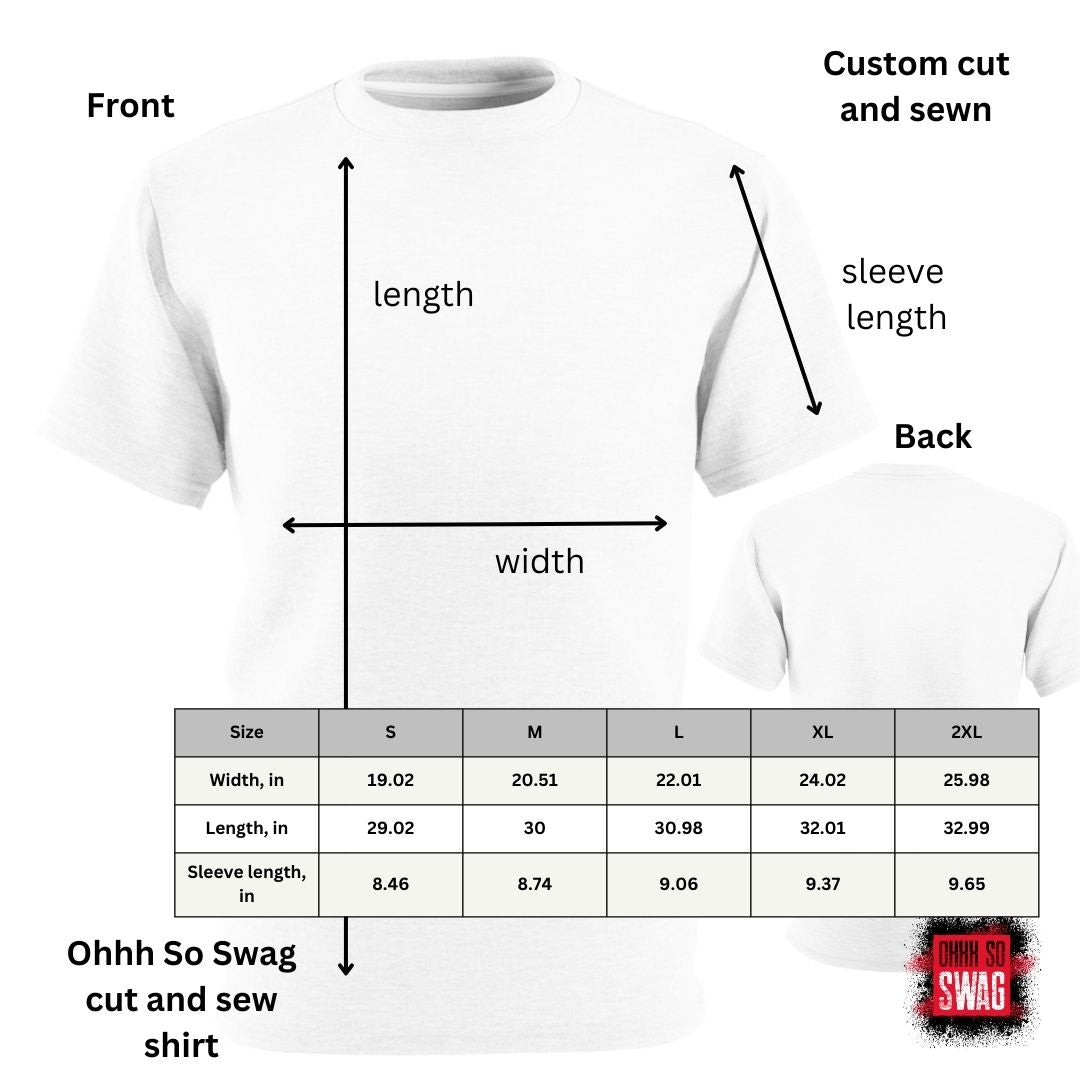 Ohhh So Swag Custom Cut and Sew T-Shirt Measurements and Size Chart | US - Ohhh So Swag