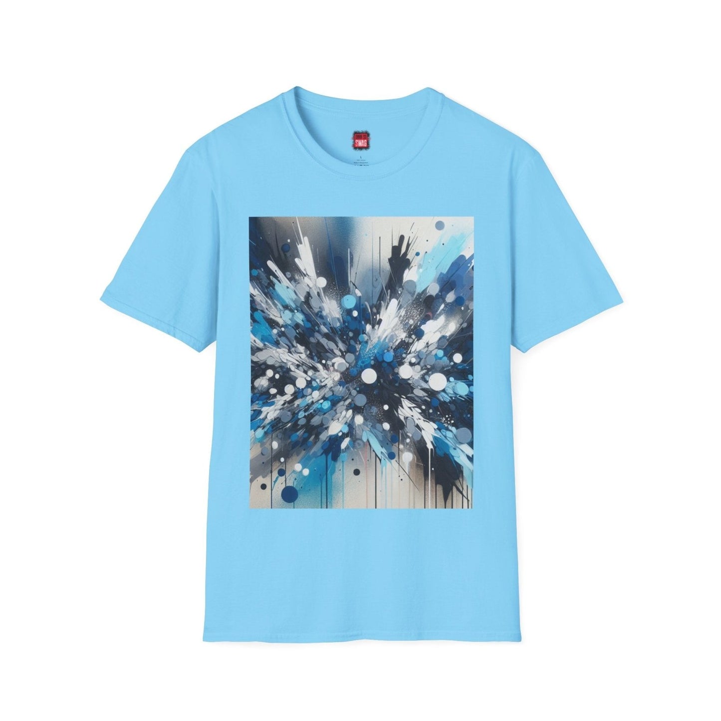Blue Paint Splatter T-Shirt for Men Women, Unisex Blue Color Splash Short Sleeve Crew Neck Shirt | US - Ohhh So Swag