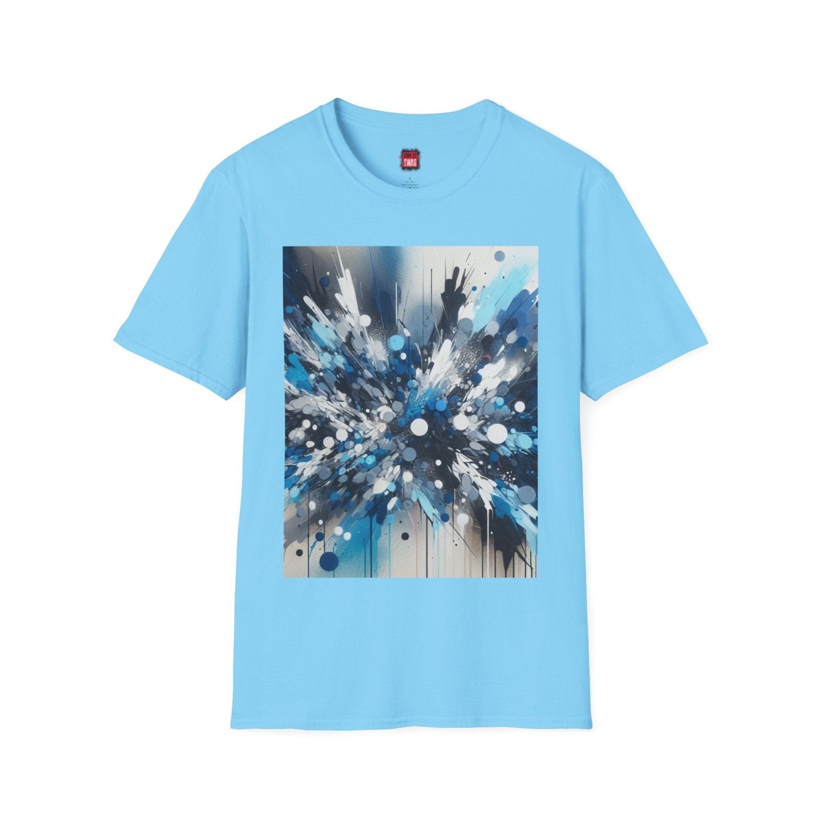 Blue Paint Splatter T-Shirt for Men Women, Unisex Blue Color Splash Short Sleeve Crew Neck Shirt | US - Ohhh So Swag