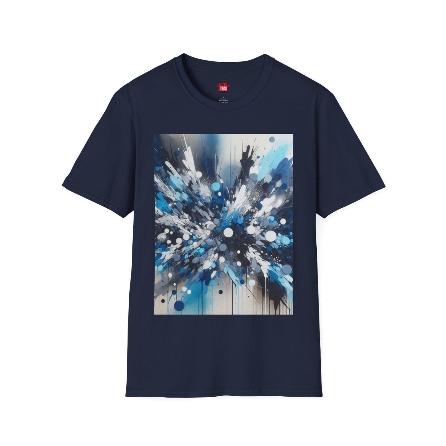 Blue Paint Splatter T-Shirt for Men Women, Unisex Blue Color Splash Short Sleeve Crew Neck Shirt | US - Ohhh So Swag
