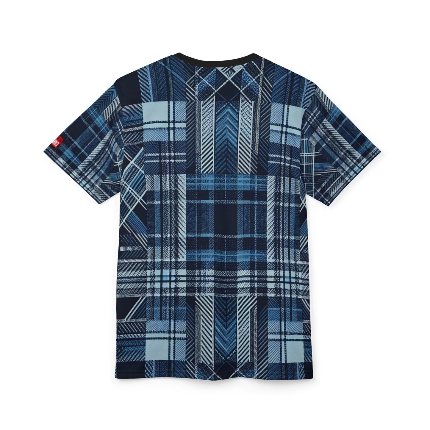 Blue Plaid Casual Short Sleeve Crew Neck T-Shirt for Men Women, Unisex All Over Print Color Block Tartan Blue Top | US - Ohhh So Swag