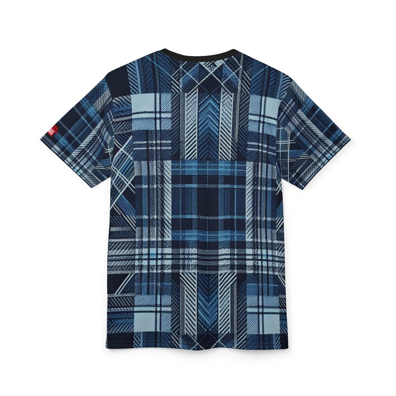 Blue Plaid Casual Short Sleeve Crew Neck T-Shirt for Men Women, Unisex All Over Print Color Block Tartan Blue Top | US - Ohhh So Swag
