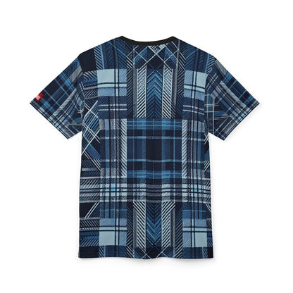 Blue Plaid Casual Short Sleeve Crew Neck T-Shirt for Men Women, Unisex All Over Print Color Block Tartan Blue Top | US - Ohhh So Swag