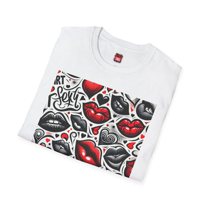 Casual Crewneck Black and Red Lips Shirt with Hearts, Sexy Flirt Lips T-Shirt | CA - Ohhh So Swag