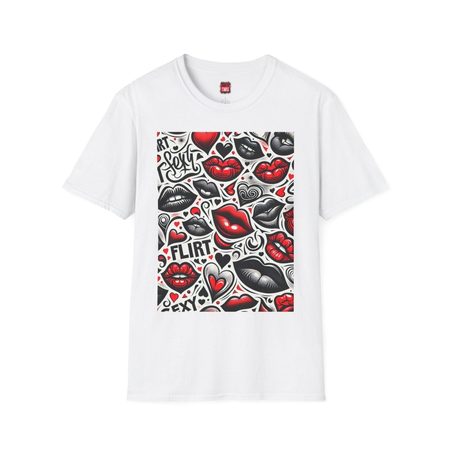 Casual Crewneck Black and Red Lips Shirt with Hearts, Sexy Flirt Lips T-Shirt | CA - Ohhh So Swag