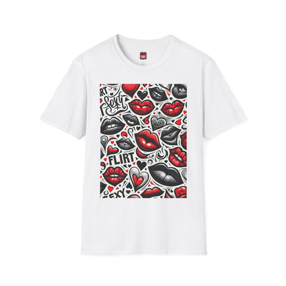 Casual Crewneck Black and Red Lips Shirt with Hearts, Sexy Flirt Lips T-Shirt | CA - Ohhh So Swag