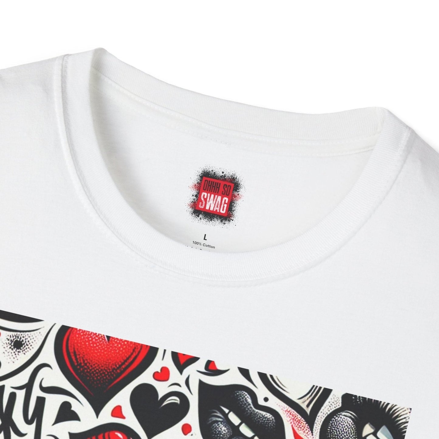 Casual Crewneck Black and Red Lips Shirt with Hearts, Sexy Flirt Lips T-Shirt | CA - Ohhh So Swag