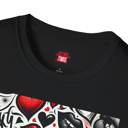 Casual Crewneck Black and Red Lips Shirt with Hearts, Sexy Flirt Lips T-Shirt | CA - Ohhh So Swag