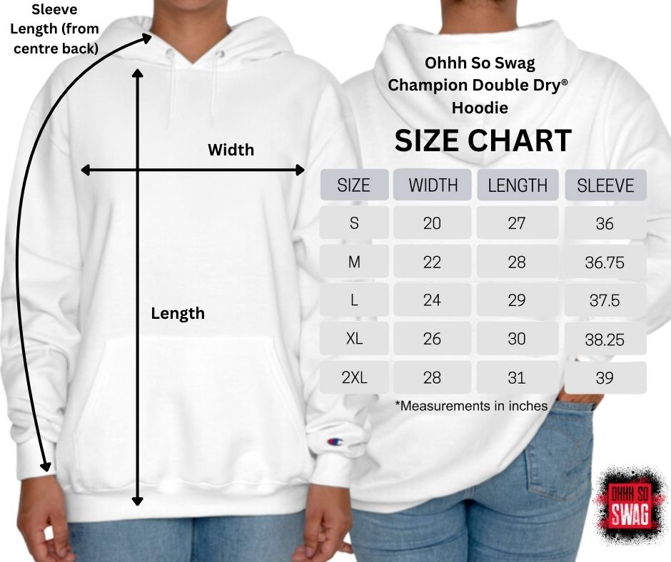 Champion unisex hoodie size chart best sale