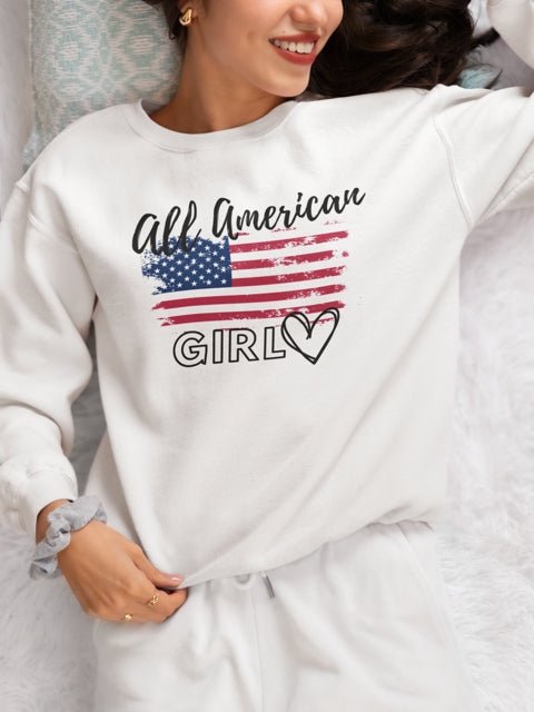 Classic Crewneck Sweatshirt, American Flag Sweater – All American Girl | US - Ohhh So Swag