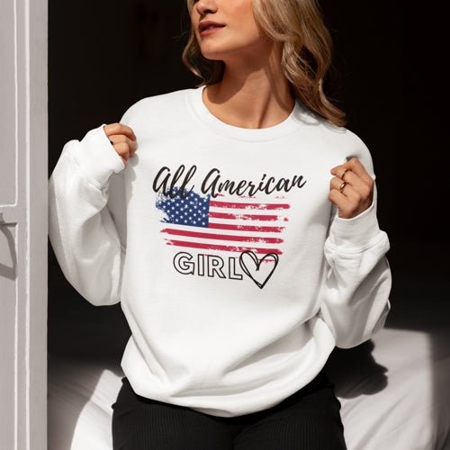 Classic Crewneck Sweatshirt, American Flag Sweater – All American Girl | US - Ohhh So Swag