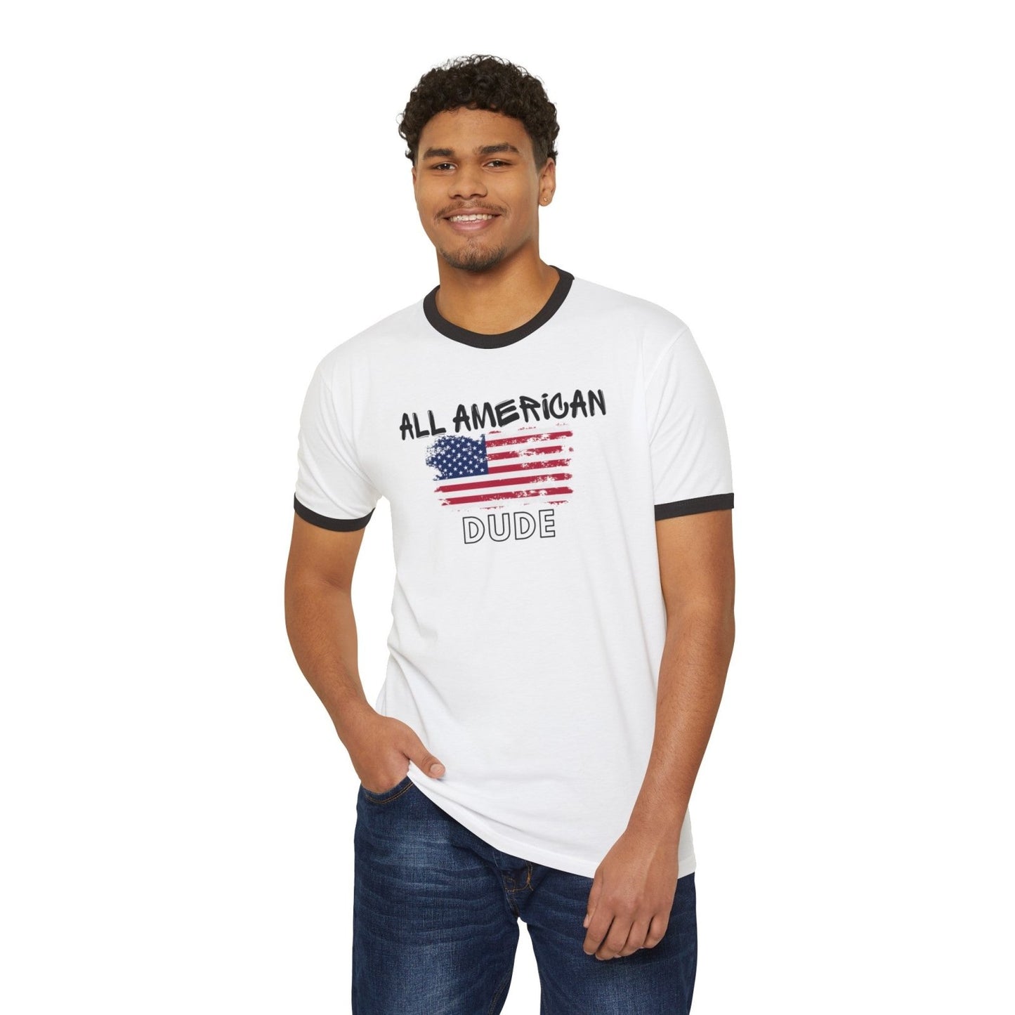 Cotton Ringer T - Shirt - All American Dude - Ohhh So Swag