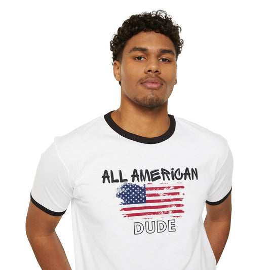 Cotton Ringer T - Shirt - All American Dude - Ohhh So Swag