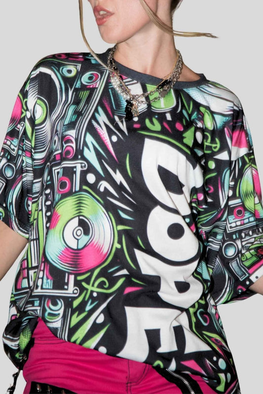 Dope 90s Hip Hop Graffiti Graphic Tee, Premium Retro Party Vibe Music Lover All - over Print T-shirt, Casual Crew Neck Shirt | US - Ohhh So Swag