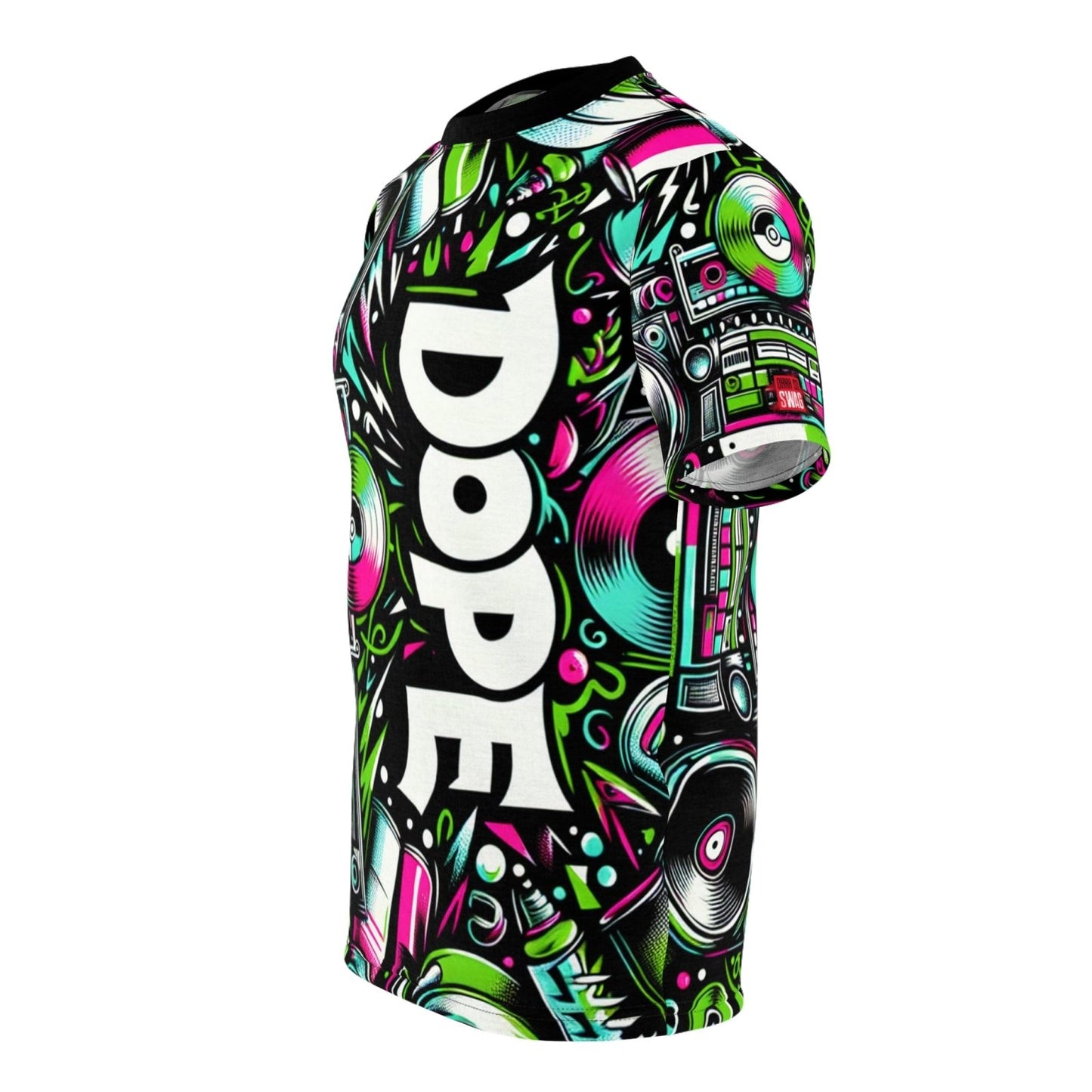 Dope 90s Hip Hop Graffiti Graphic Tee, Premium Retro Party Vibe Music Lover All - over Print T-shirt, Casual Crew Neck Shirt | US - Ohhh So Swag