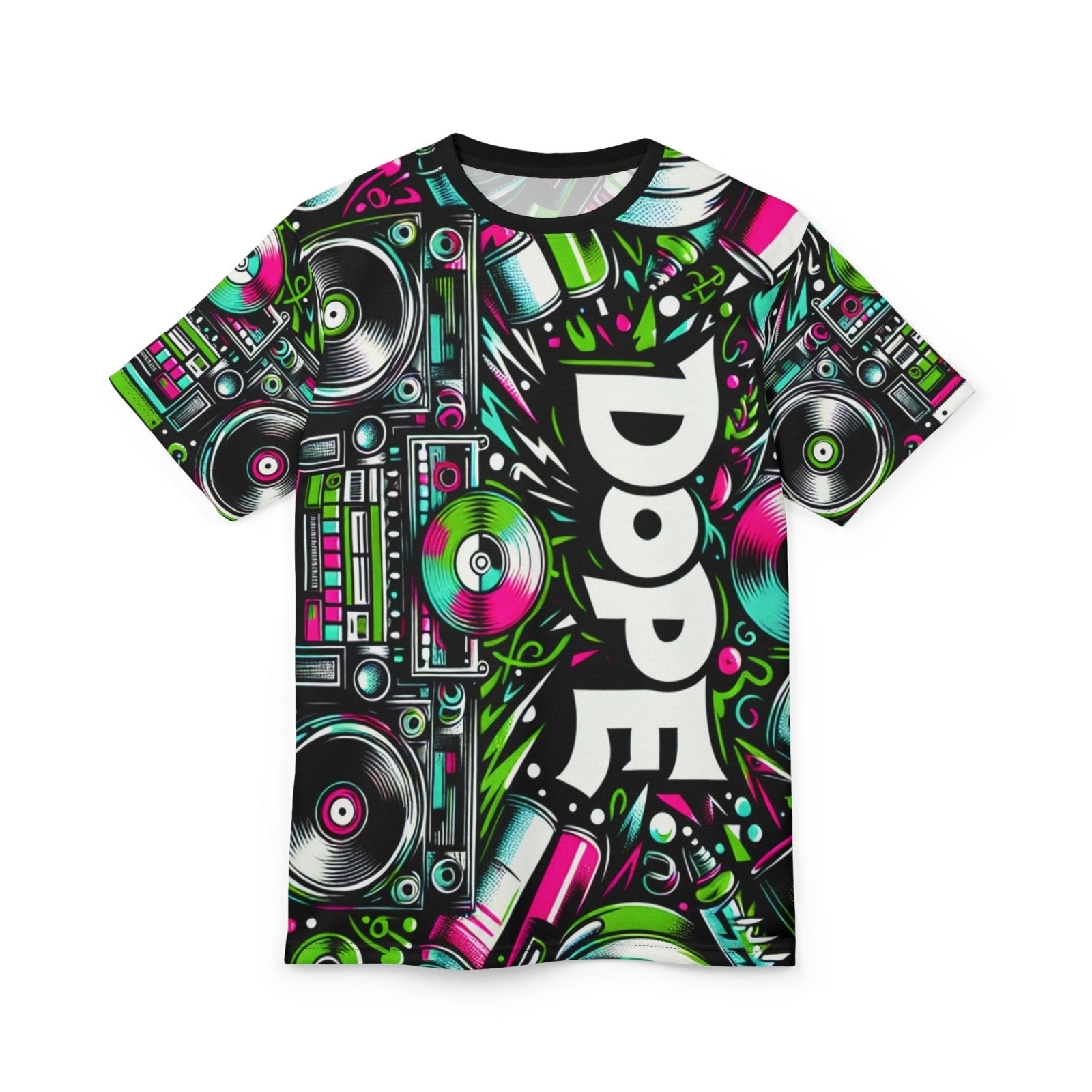 Dope 90s Hip Hop Graffiti Graphic Tee, Premium Retro Party Vibe Music Lover All - over Print T-shirt, Casual Crew Neck Shirt | US - Ohhh So Swag
