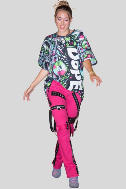 Dope 90s Hip Hop Graffiti Graphic Tee, Premium Retro Party Vibe Music Lover All - over Print T-shirt, Casual Crew Neck Shirt | US - Ohhh So Swag