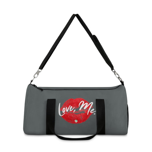 Duffel Bag with Red Kiss Lips, Green Heart (Dark Grey, White) - Love, Me. | US - Ohhh So Swag