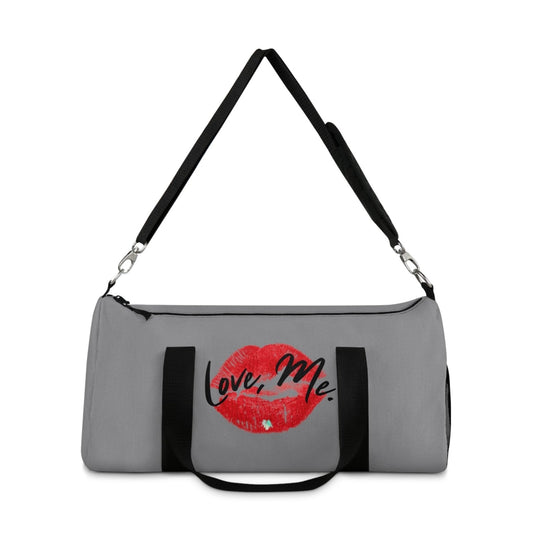 Duffel Bag with Red Kiss Lips, Green Heart (Light Grey, Black) - Love, Me. | US - Ohhh So Swag