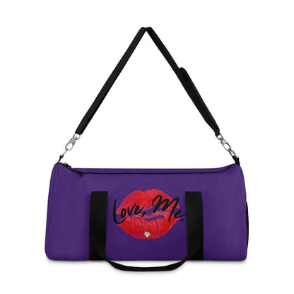 Duffel Bag with Red Kiss Lips, Green Heart (Purple) - Love, Me. | US
