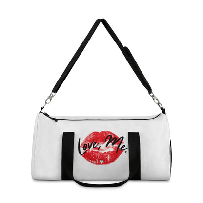 Duffel Bag with Red Kiss Lips, Green Heart (White) - Love, Me. | US - Ohhh So Swag