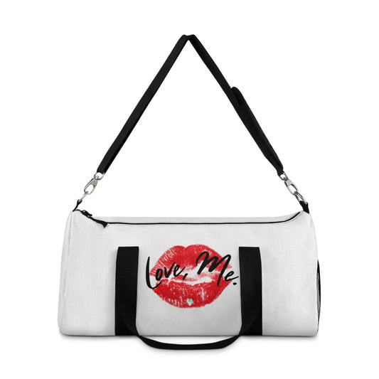 Duffel Bag with Red Kiss Lips, Green Heart (White) - Love, Me. | US - Ohhh So Swag