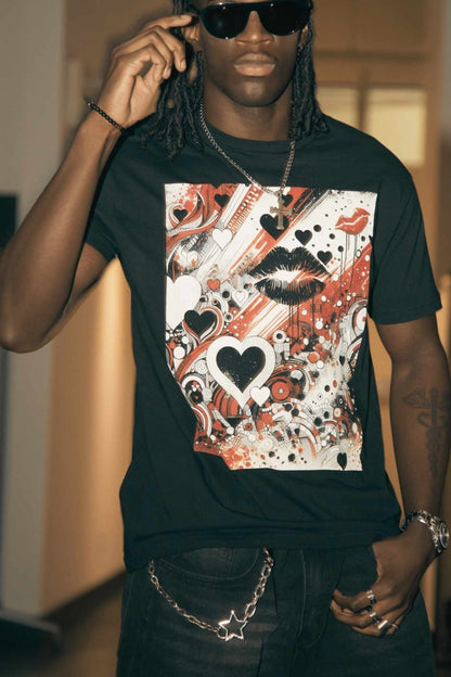 Edgy Love - Inspired Kiss Lips Graphic Tee for Women Men, Unisex Streetwear T-Shirt with Hearts and Lips, Trendy Crew Neck Shirts | US - Ohhh So Swag