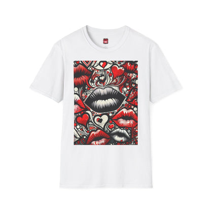 Flirty Love Themed Unisex Short Sleeve Crew Neck T-Shirt, Bold Lips and Hearts Graphic Tee, Trendy Unisex Kisses Valentines Shirt | CA - Ohhh So Swag