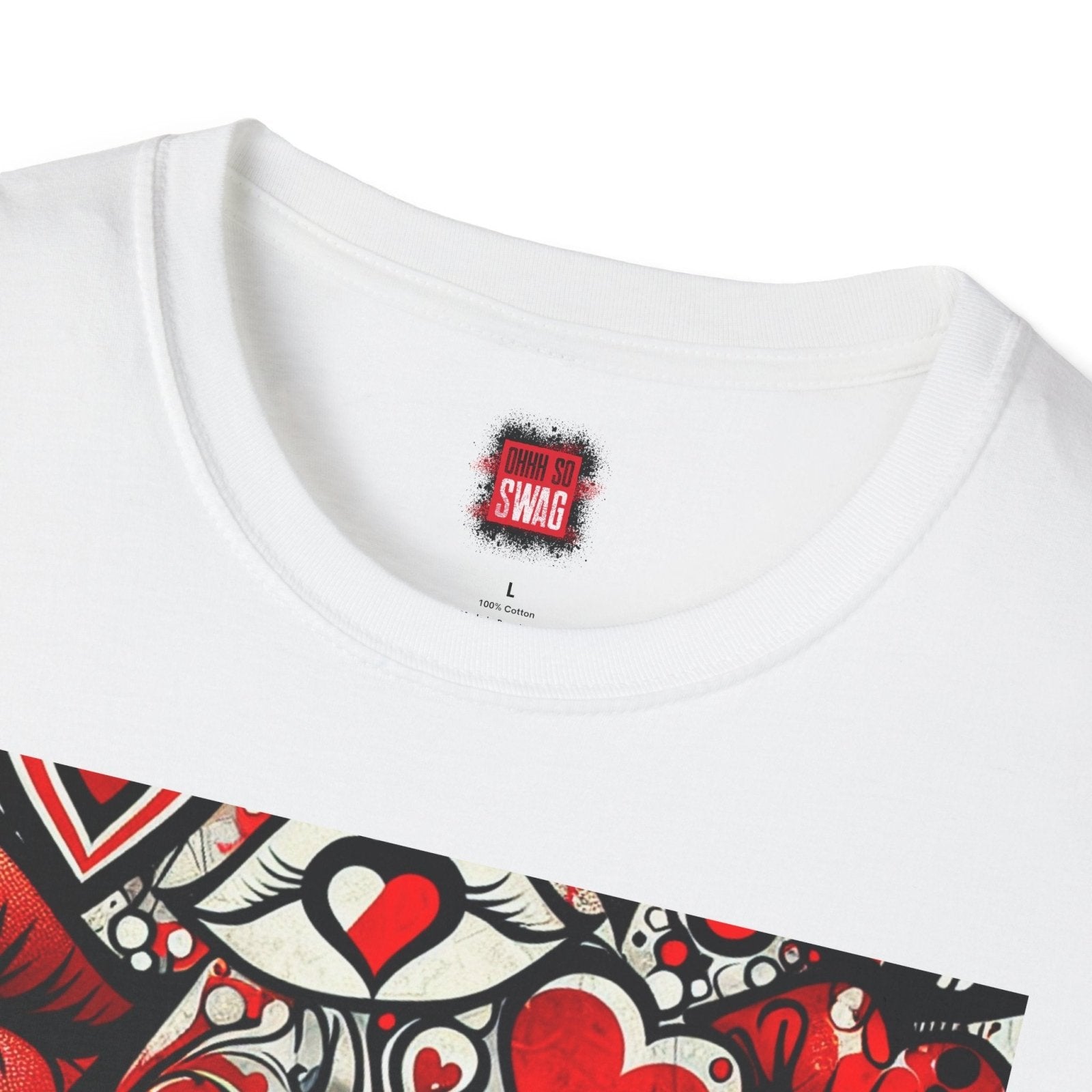 Flirty Love Themed Unisex Short Sleeve Crew Neck T-Shirt, Bold Lips and Hearts Graphic Tee, Trendy Unisex Kisses Valentines Shirt | CA - Ohhh So Swag