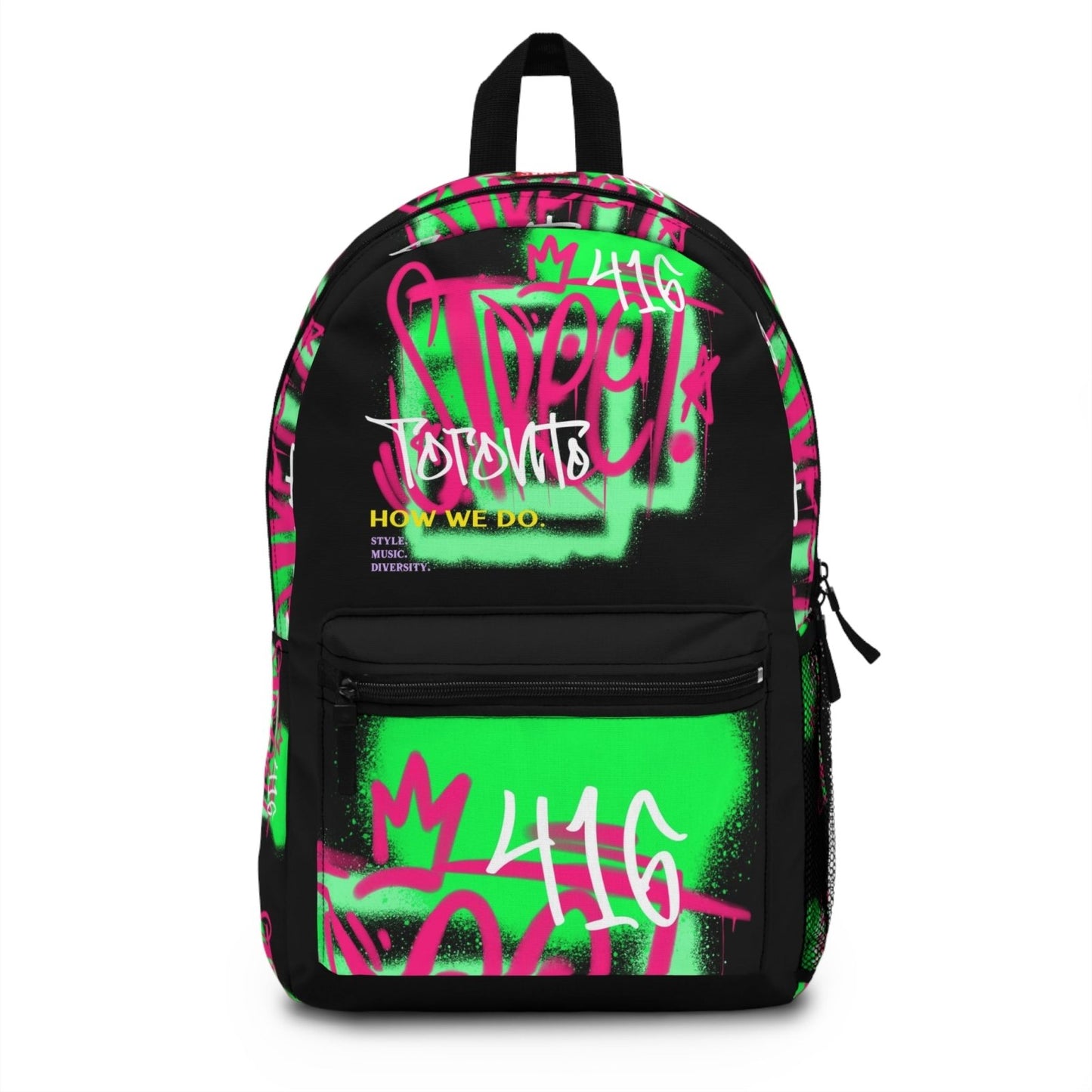 Graffiti Black Backpack with Laptop Compartment - Toronto. How We Do. Style Music Diversity | US - Ohhh So Swag